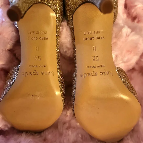 Kate Spade Sage Gold Sparkle Peep Toe Heels - Picture 5 of 7